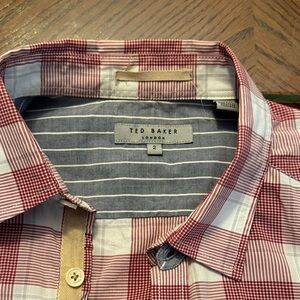 Ted Baker Red and White Check Cotton Button-Down Shirt